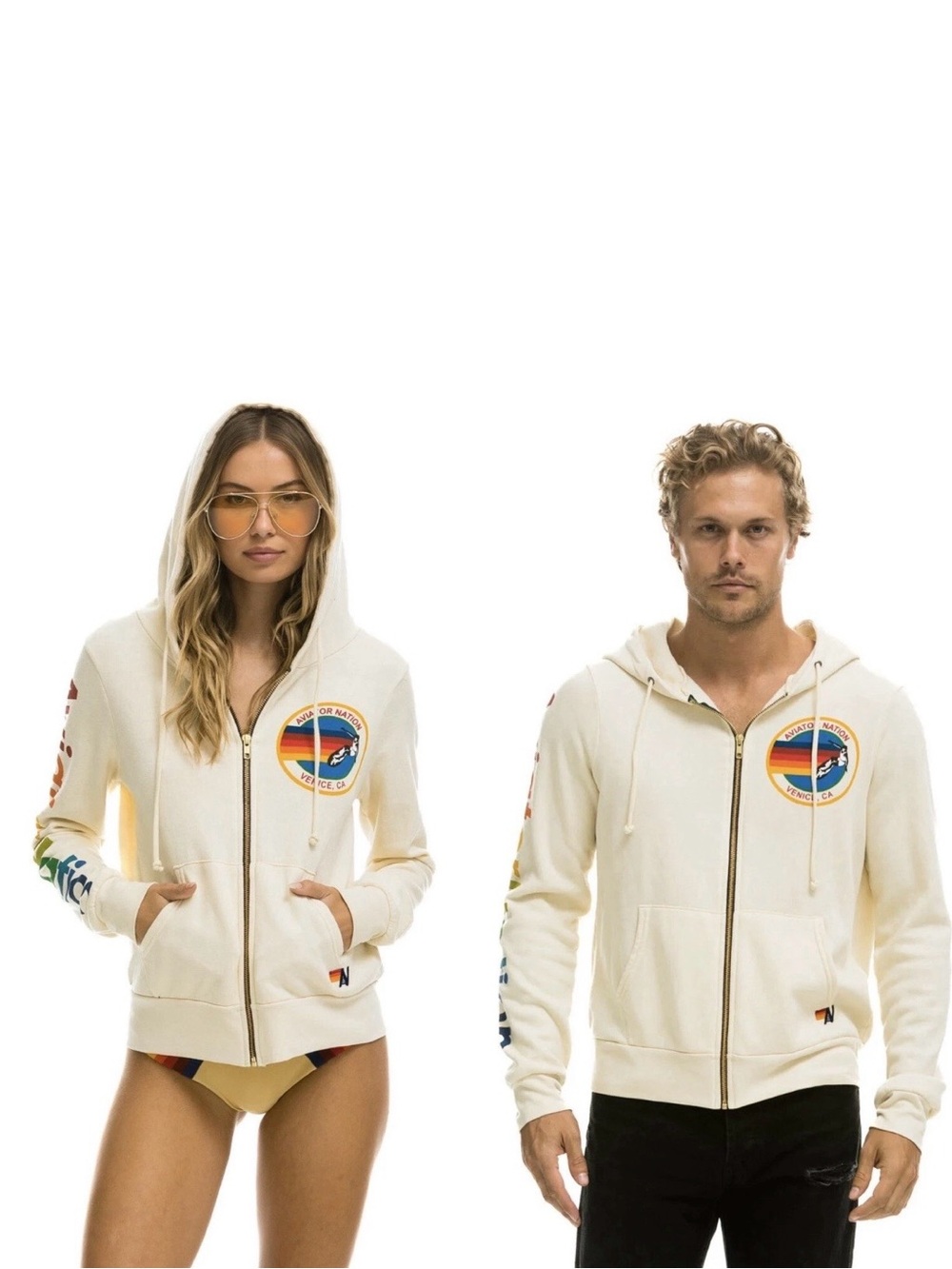 Aviator Nation Cream Hoodie with Retro Surf Patch